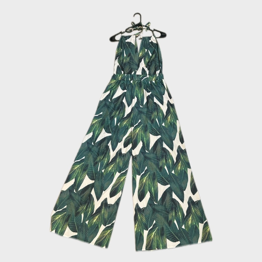 Leaf Print Halter Jumpsuit